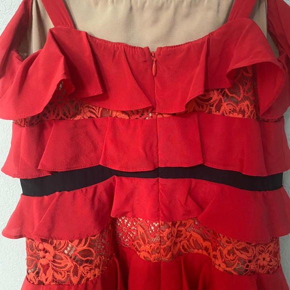 FOR LOVE & LEMONS Chianti Tank Dress red and black ruffle silk blend romantic M - Picture 9 of 10